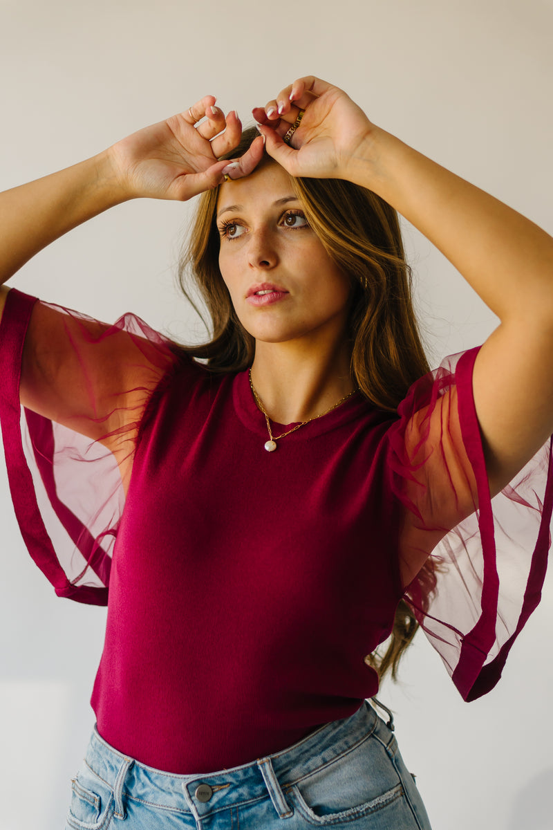 The Scipio Sheer Sleeved Blouse in Ruby