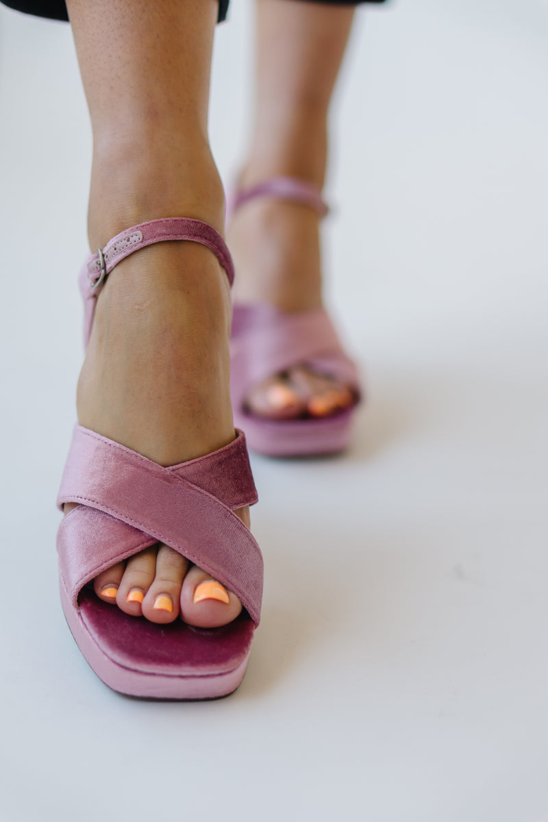 Pink crushed velvet heels! These pointed toe... - Depop