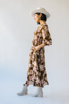 The Meder Smocked Detail Midi Dress in Brown Multi