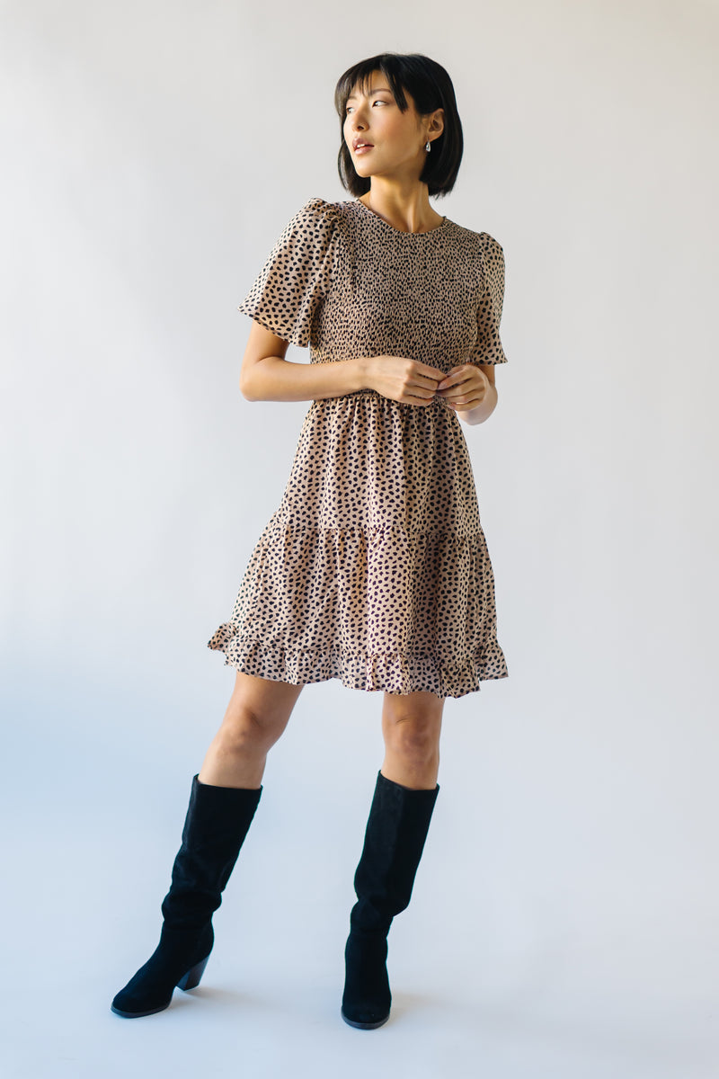 The Ovits Smocked Detail Dress in Taupe