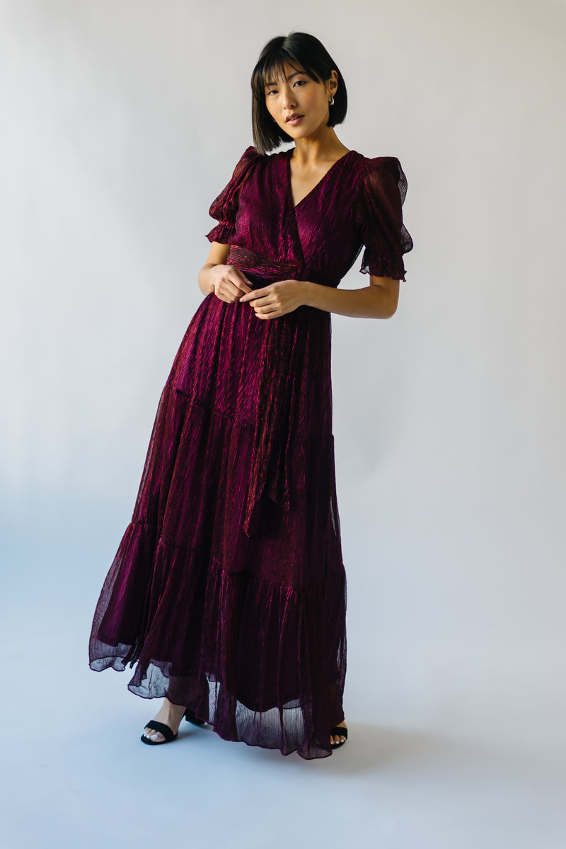 The Northman Glitter Tiered Maxi Dress in Magenta