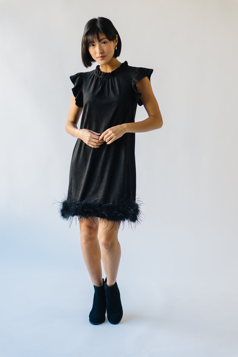 The Pressler Fur Detail Dress in Black Suede