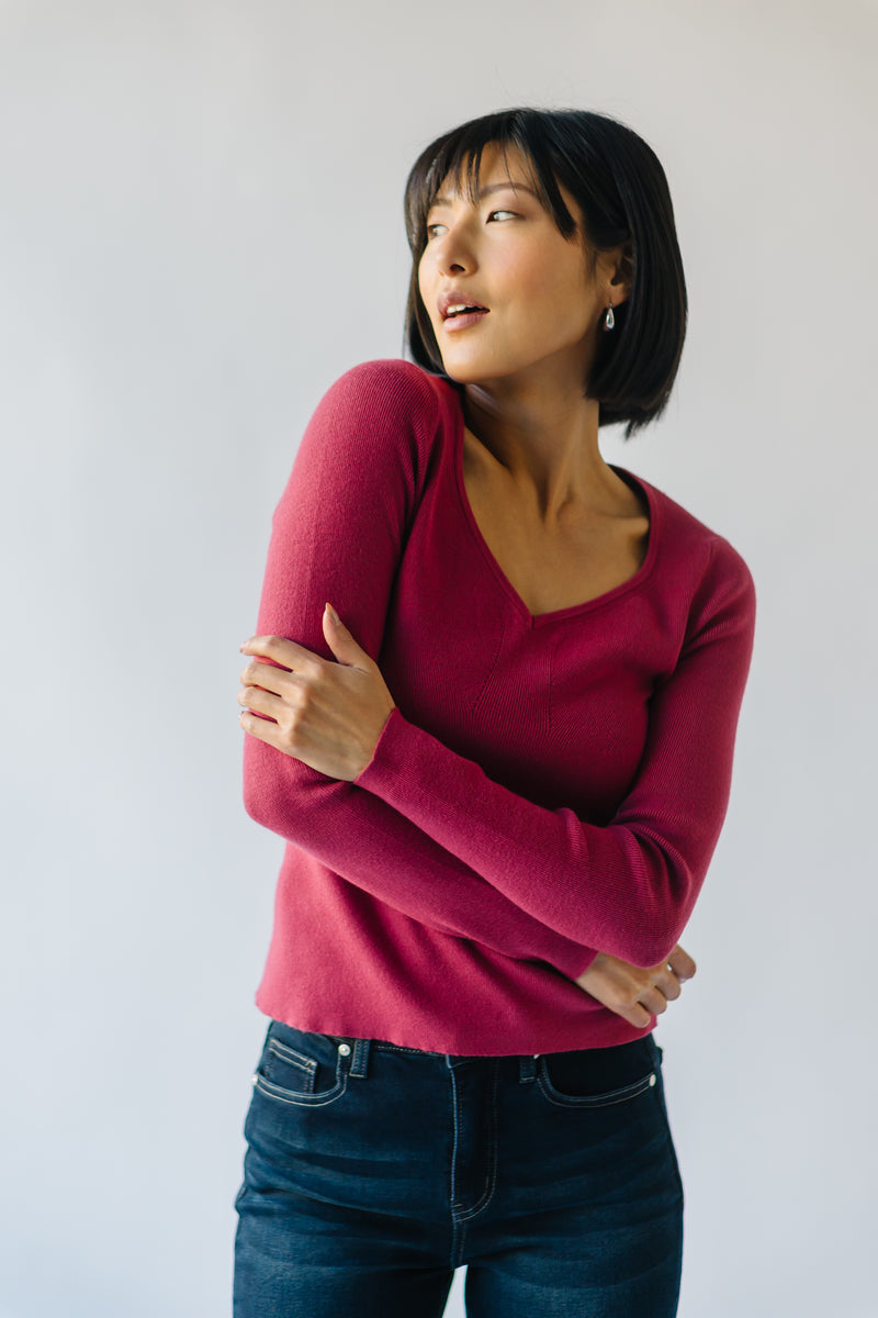 The Stallings V-Neck Sweater Top in Poppy Red