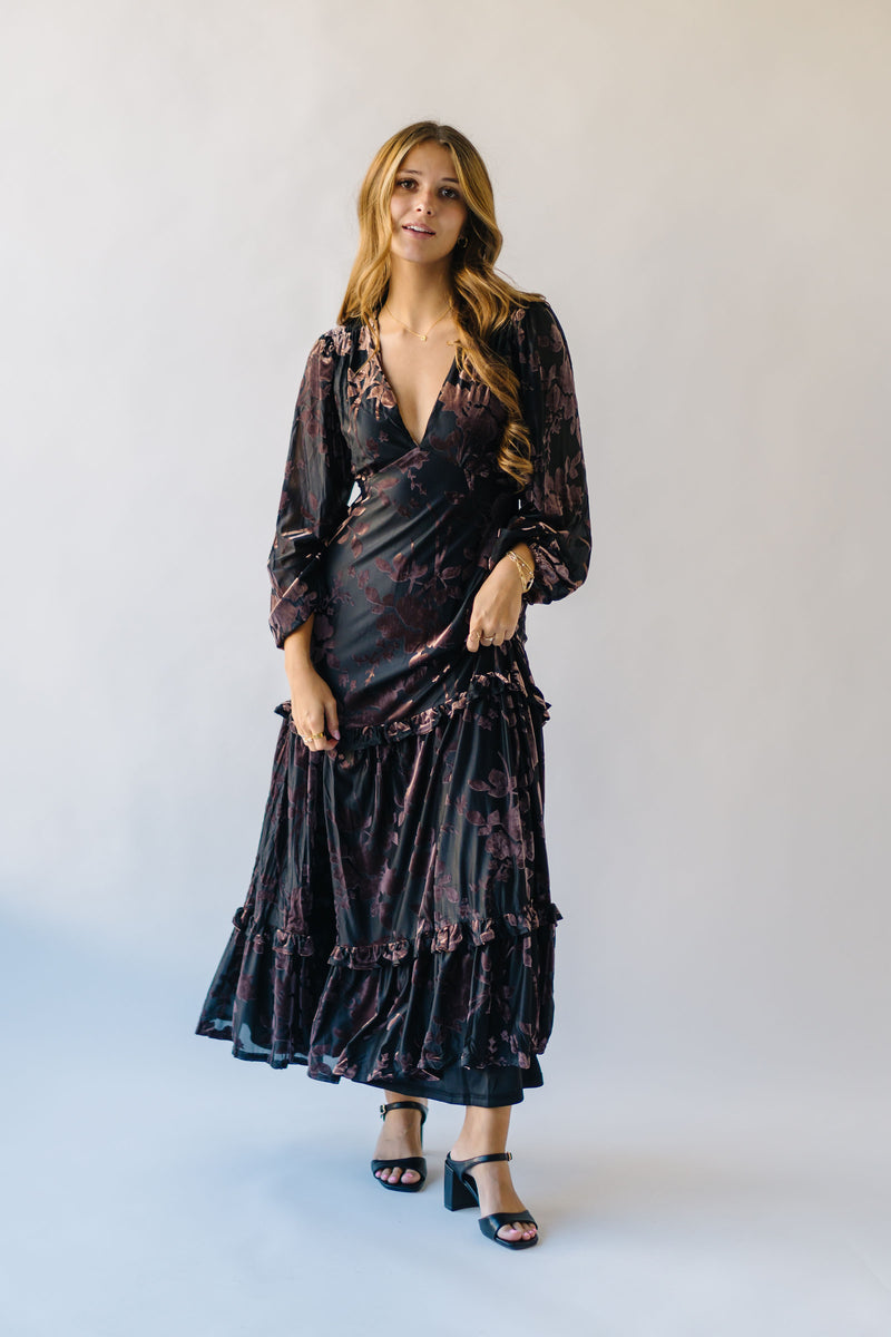 The Katalin Velvet V-Neck Maxi Dress in Black