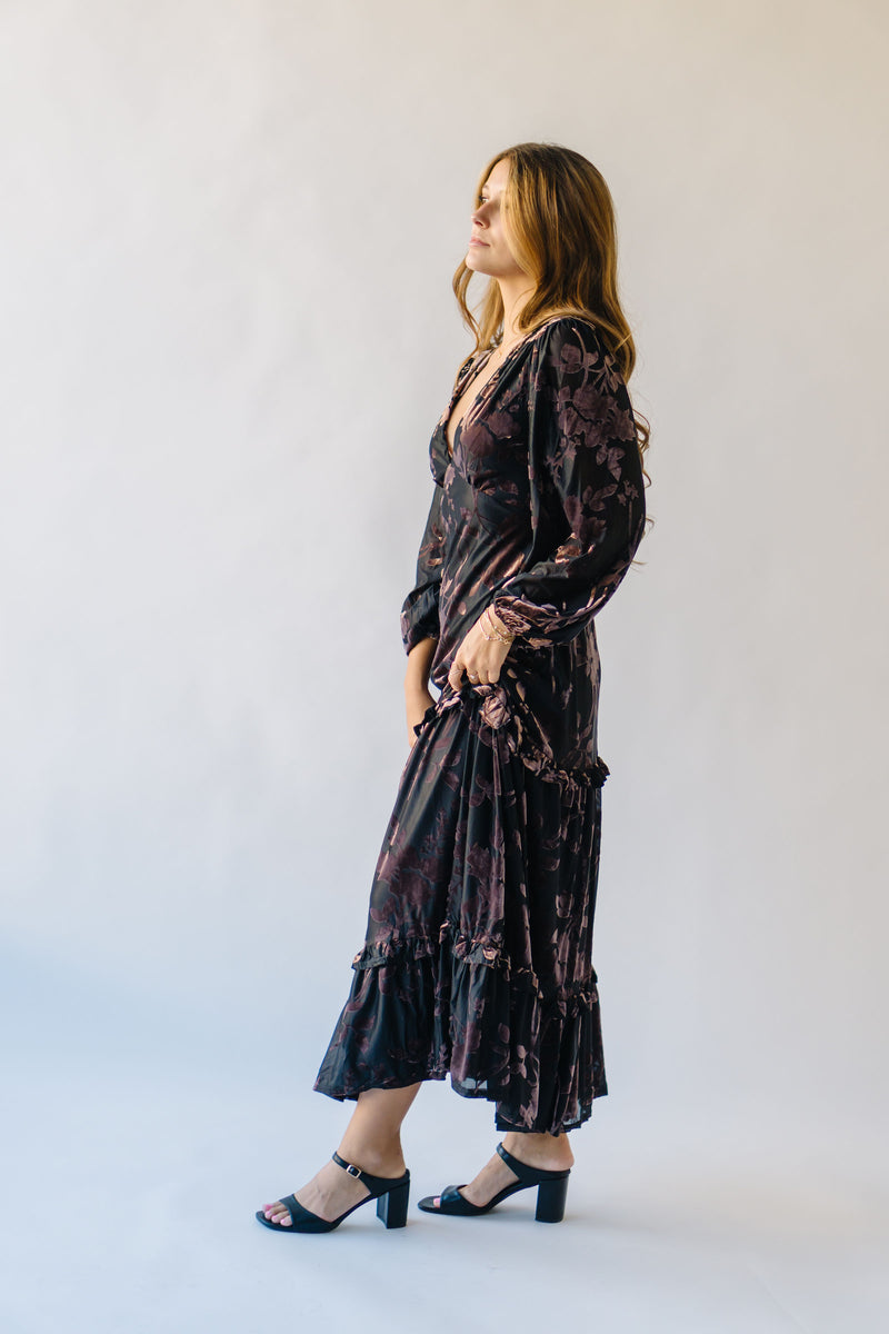 The Katalin Velvet V-Neck Maxi Dress in Black