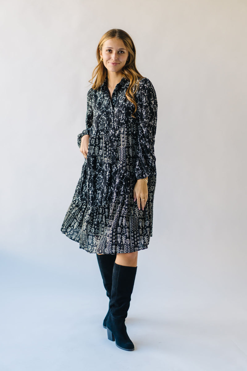 The Naiman Floral Button-Up Dress in Black Multi