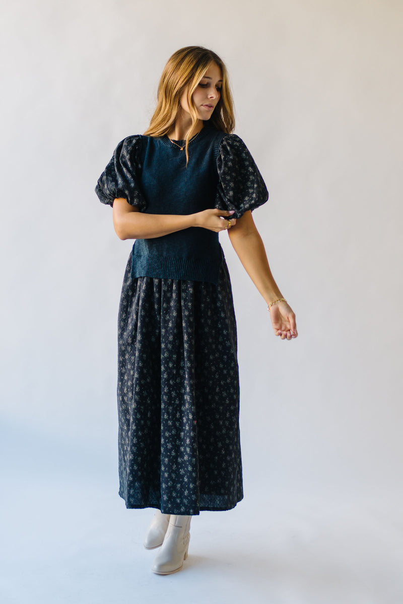 The Twyla Floral Midi Dress in Midnight