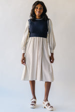 The Demoura Knit Sweater Midi Dress in Navy + Cream