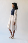 The Demoura Knit Sweater Midi Dress in Navy + Cream