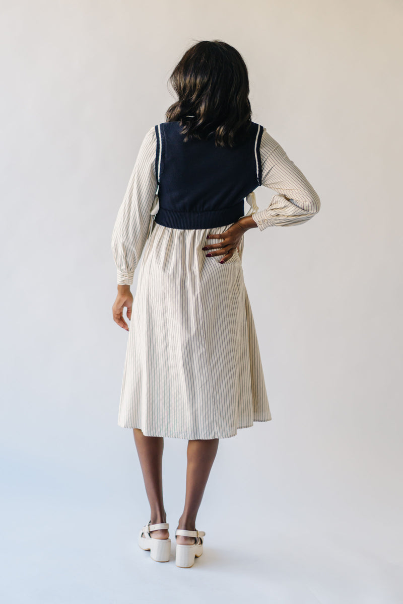 The Demoura Knit Sweater Midi Dress in Navy + Cream