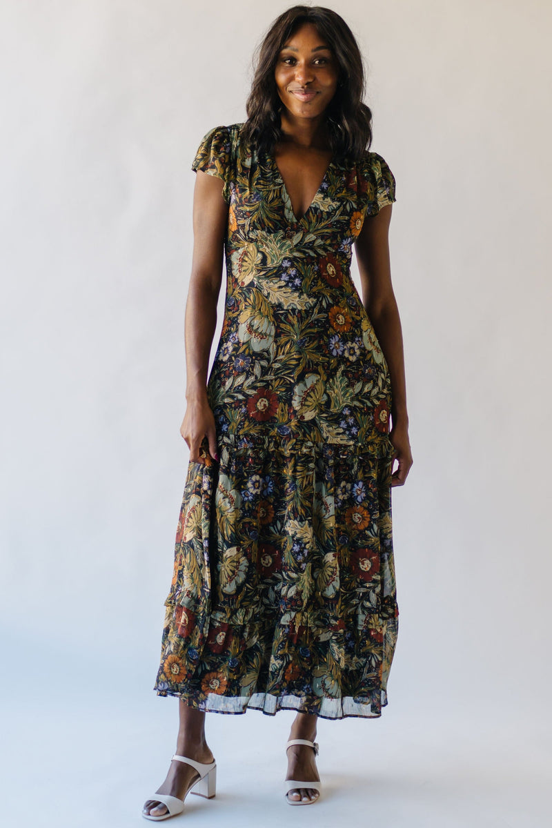 The Rafferty Floral V-Neck Maxi Dress in Black Multi