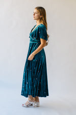 The Rosado Floral Embroidered Velvet Midi Dress in Emerald