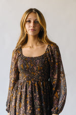 The Rosenbaum Smocked Floral Midi Dress in Charcoal