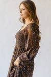 The Rosenbaum Smocked Floral Midi Dress in Charcoal