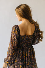 The Rosenbaum Smocked Floral Midi Dress in Charcoal