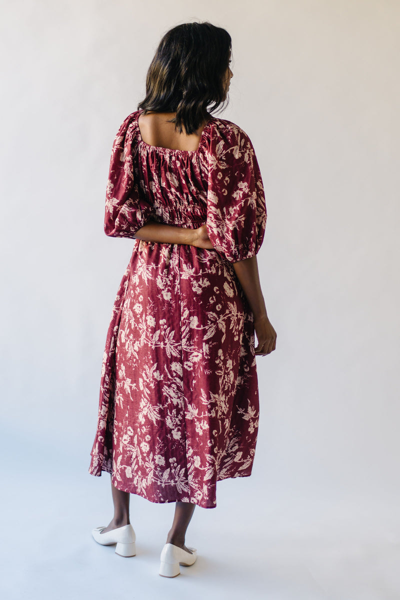 The Warby Textured Floral Maxi Dress in Mahogany