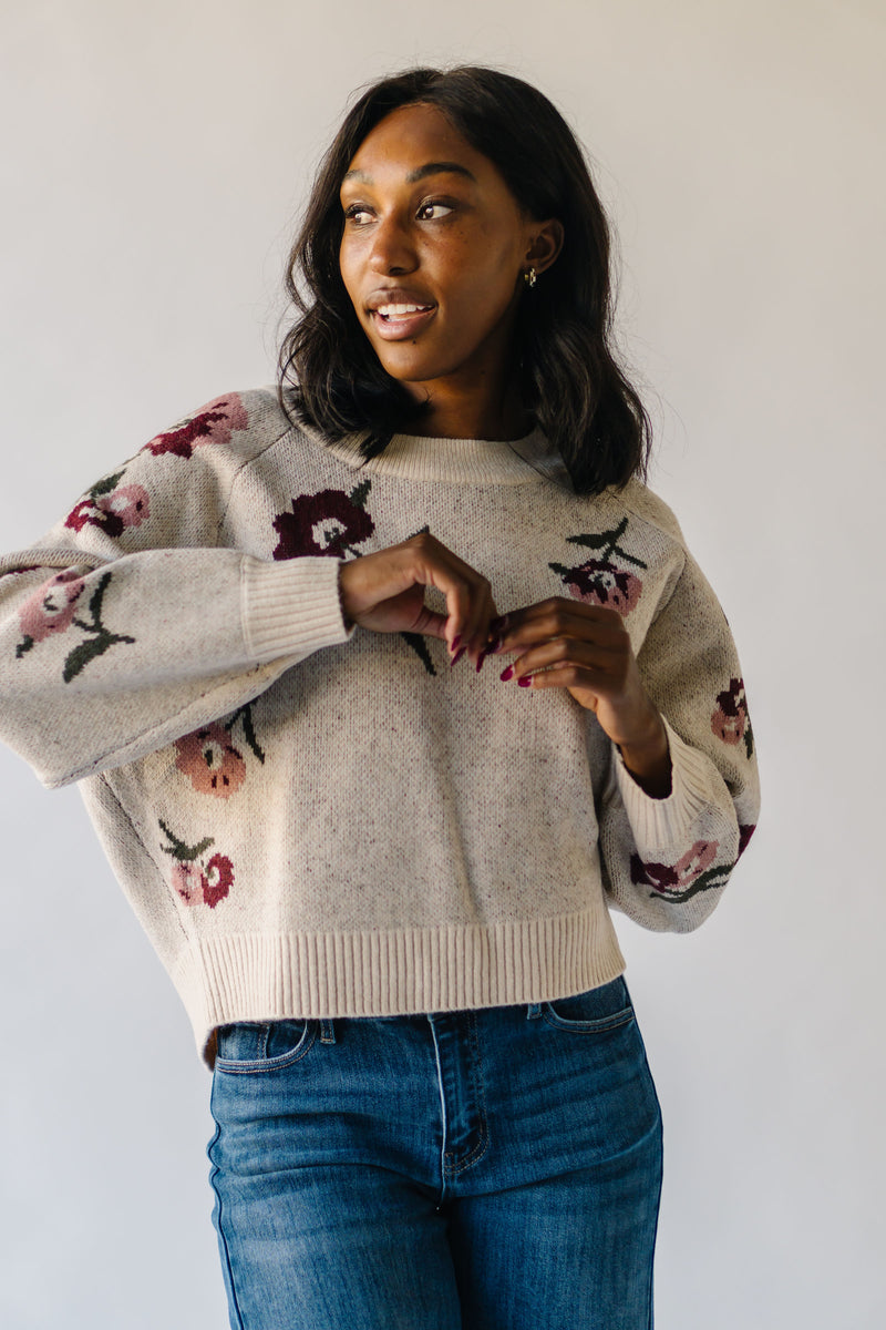 The Rothstein Floral Sweater in Light Taupe