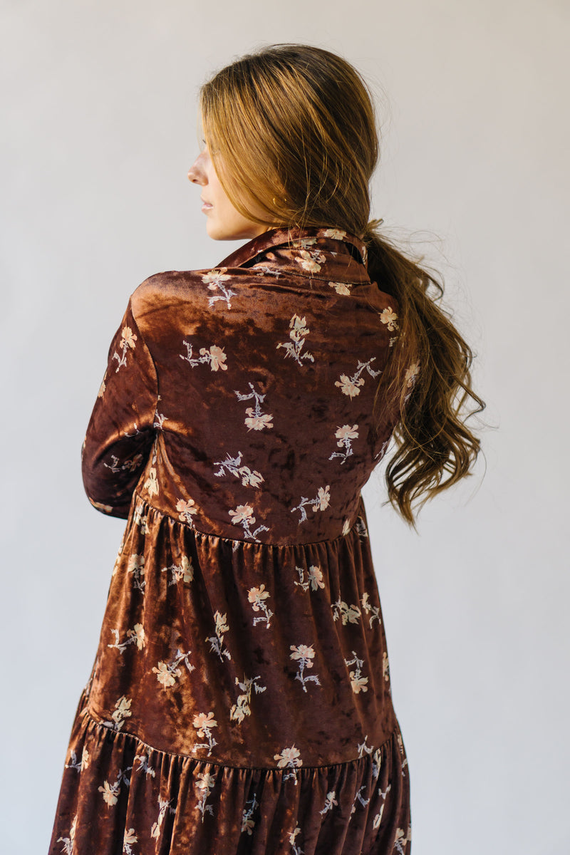 The Thweatt Floral Detail Dress in Brown Velvet