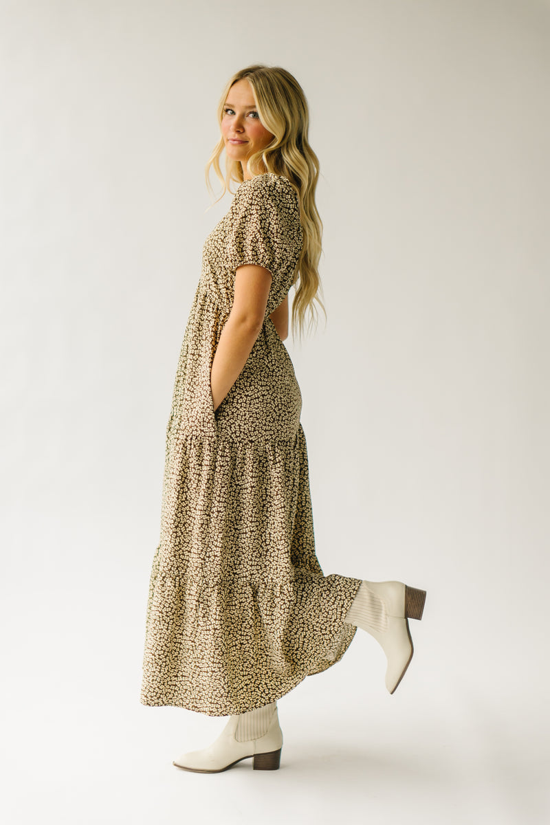 The Amherst Tiered Midi Dress in Brown