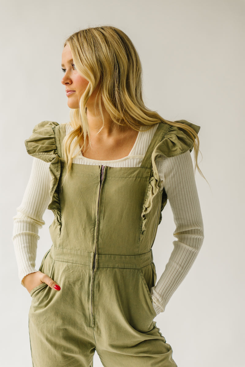 The Zenger Ruffle Sleeve Jumpsuit in Olive – Piper & Scoot