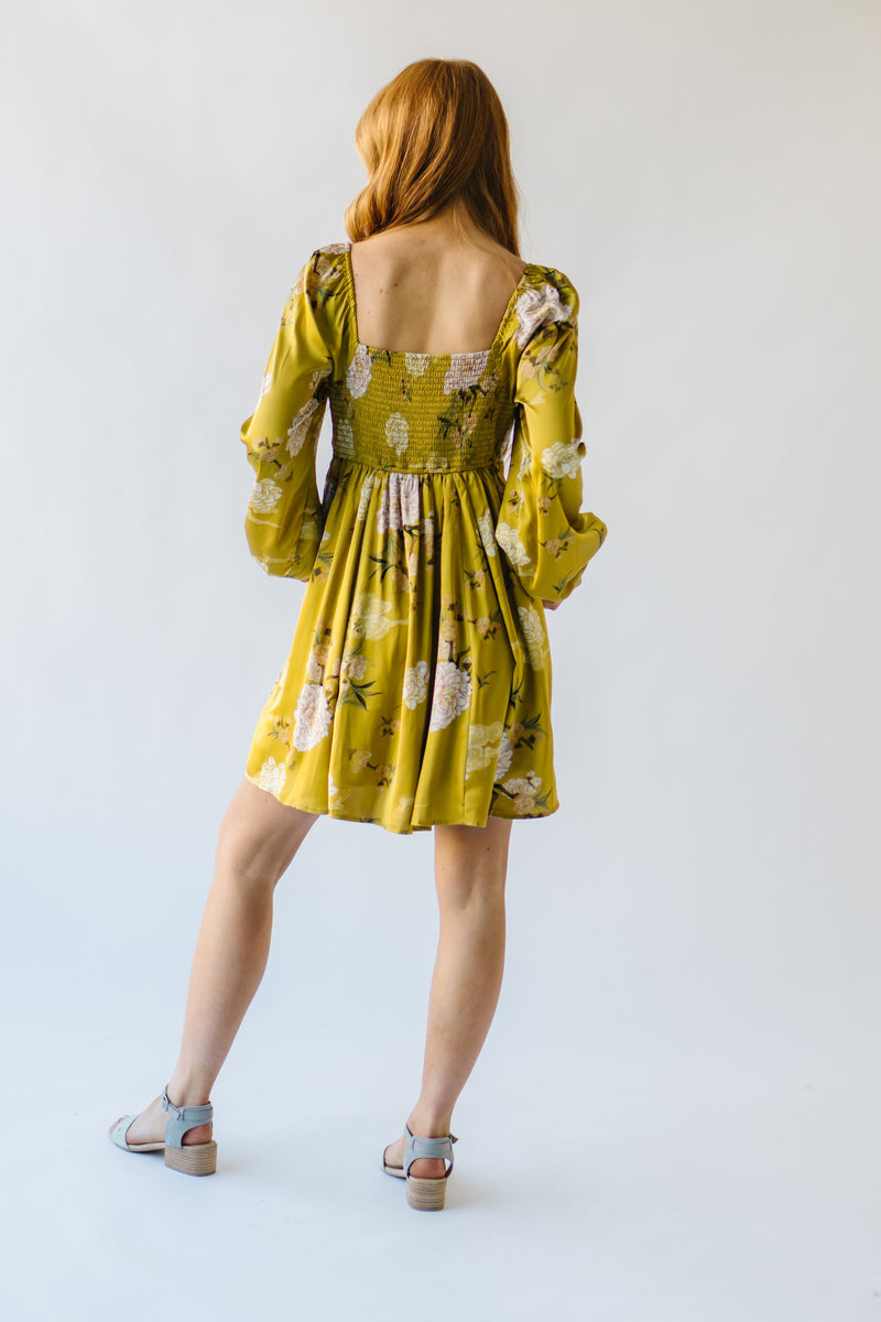 The Quintero Flared Satin Dress in Golden Yellow