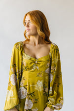 The Quintero Flared Satin Dress in Golden Yellow