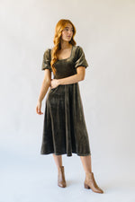 The Dalling Velvet Midi Dress in Dark Olive