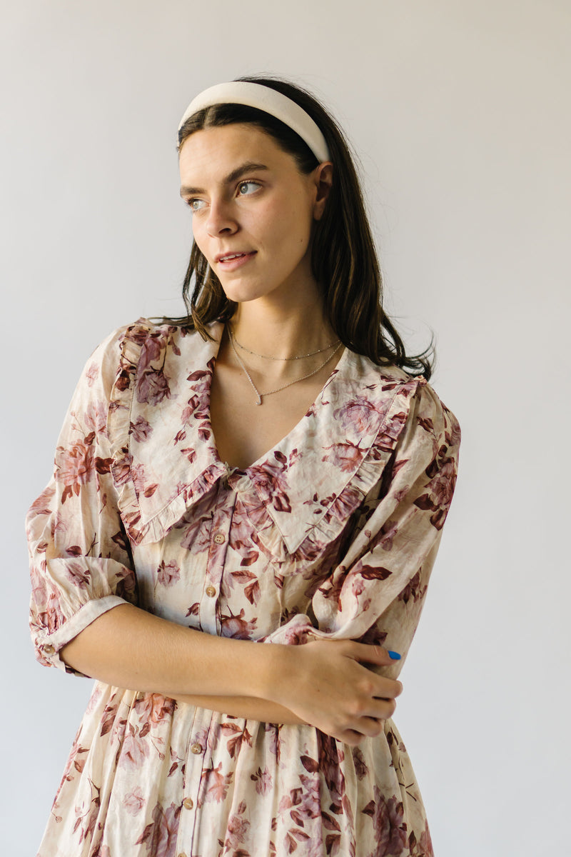 The Zaya Floral Collared Dress in Mauve