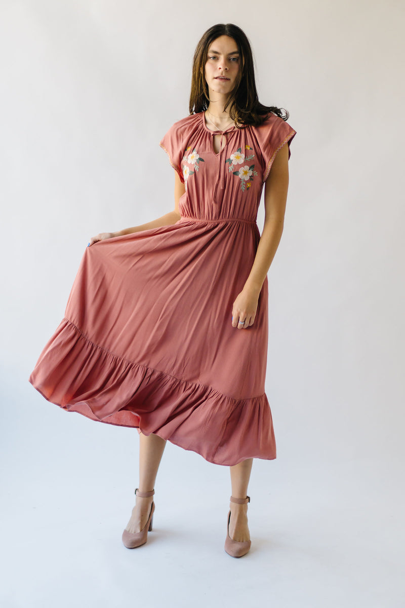 The Ratliff Flutter Sleeve Midi Dress in Dried Rose