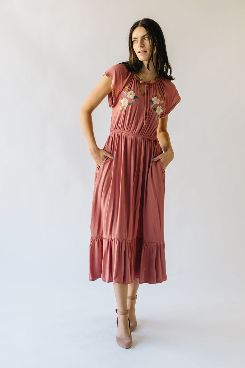 The Ratliff Flutter Sleeve Midi Dress in Dried Rose