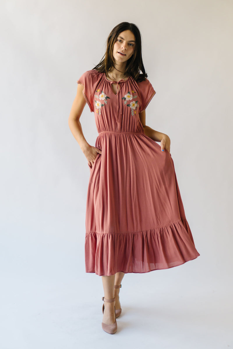 The Ratliff Flutter Sleeve Midi Dress in Dried Rose