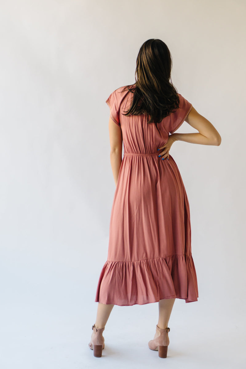 The Ratliff Flutter Sleeve Midi Dress in Dried Rose