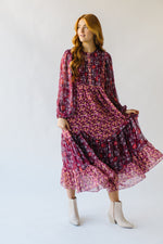 The Crippen Patterned Floral Midi Dress in Berry