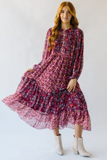 The Crippen Patterned Floral Midi Dress in Berry