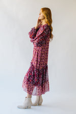 The Crippen Patterned Floral Midi Dress in Berry