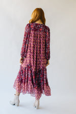 The Crippen Patterned Floral Midi Dress in Berry