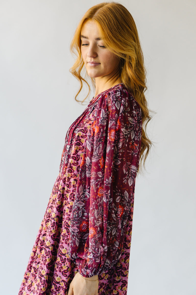 The Crippen Patterned Floral Midi Dress in Berry