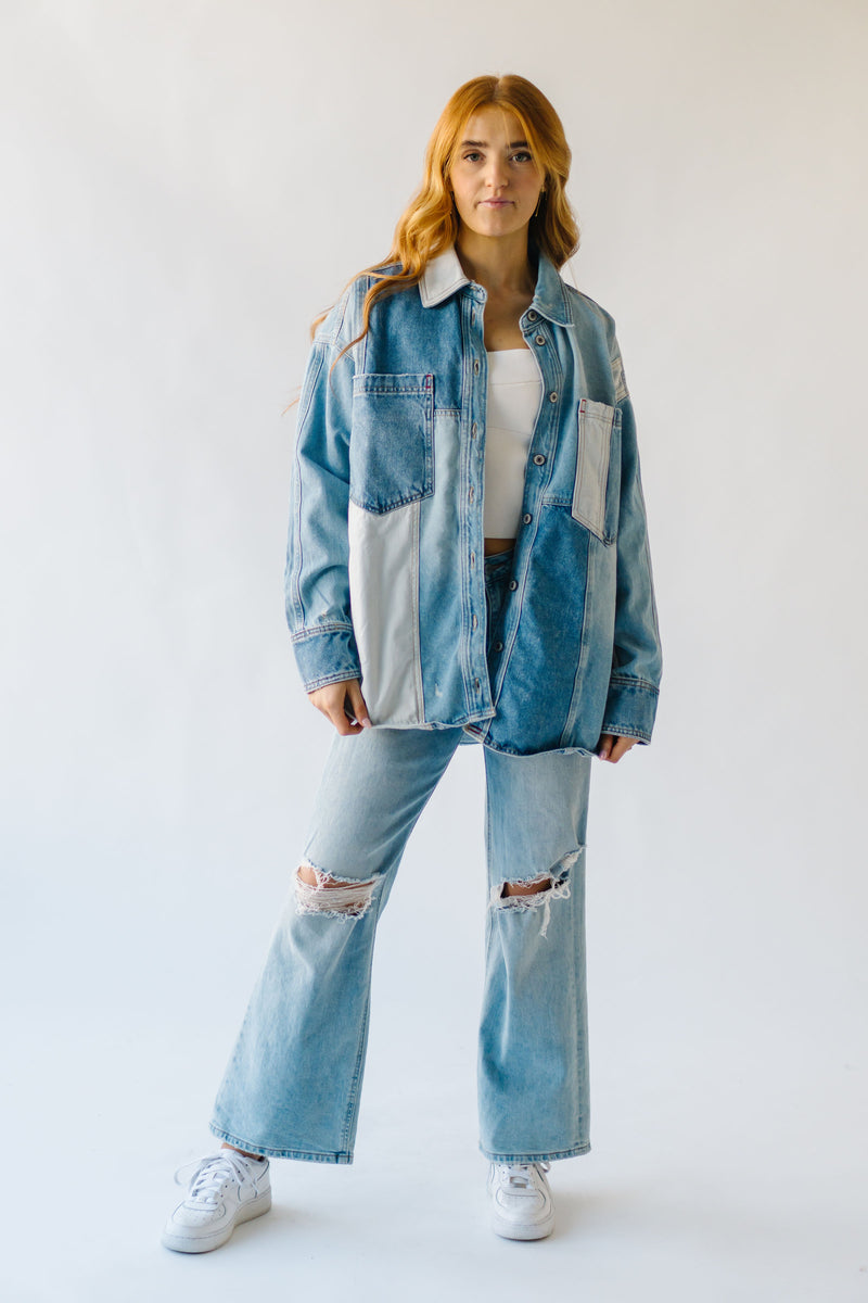 Free People: We The Free Mountain Roads Shirt in Mixed Denim