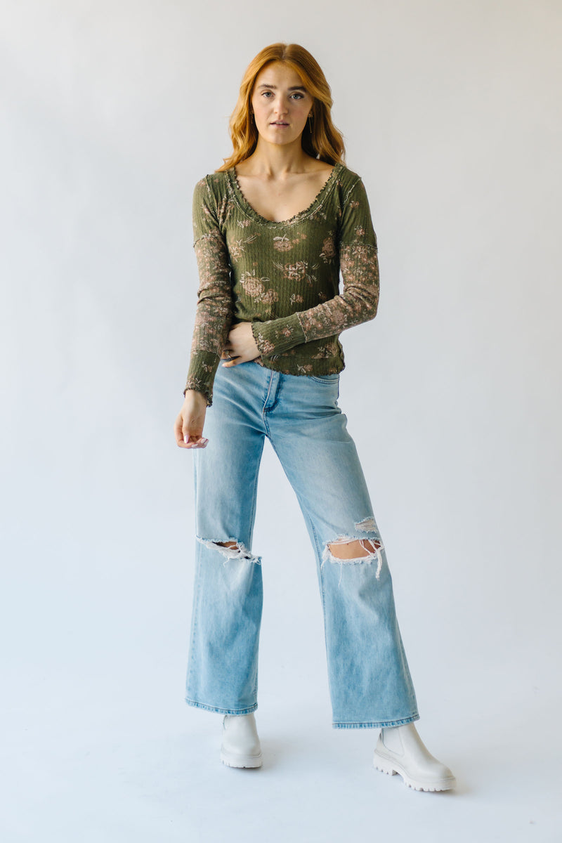 Free People: Clover Printed Thermal in Army Combo