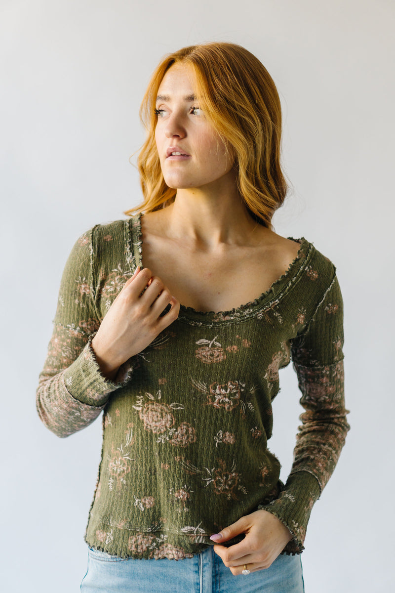 Free People: Clover Printed Thermal in Army Combo