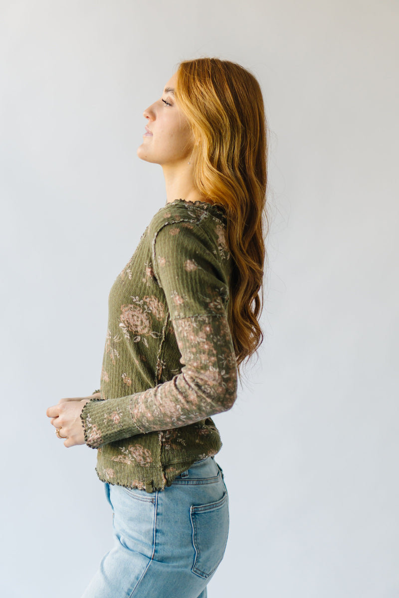 Free People: Clover Printed Thermal in Army Combo