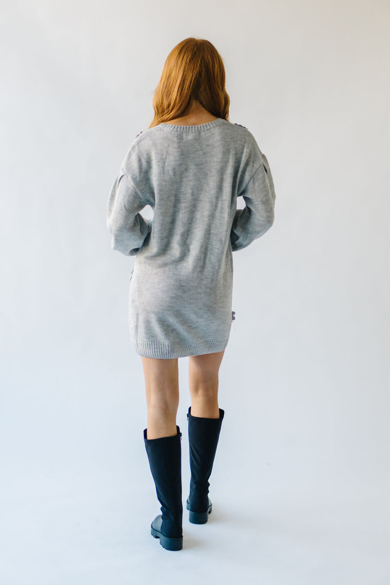 The Beeson Floral Applique Sweater Dress in Heather Grey