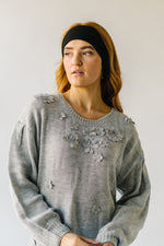 The Beeson Floral Applique Sweater Dress in Heather Grey