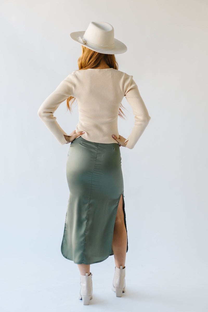 The Kola Satin Skirt in Olive