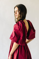 The Styron Puff Sleeve Midi Dress in Ruby