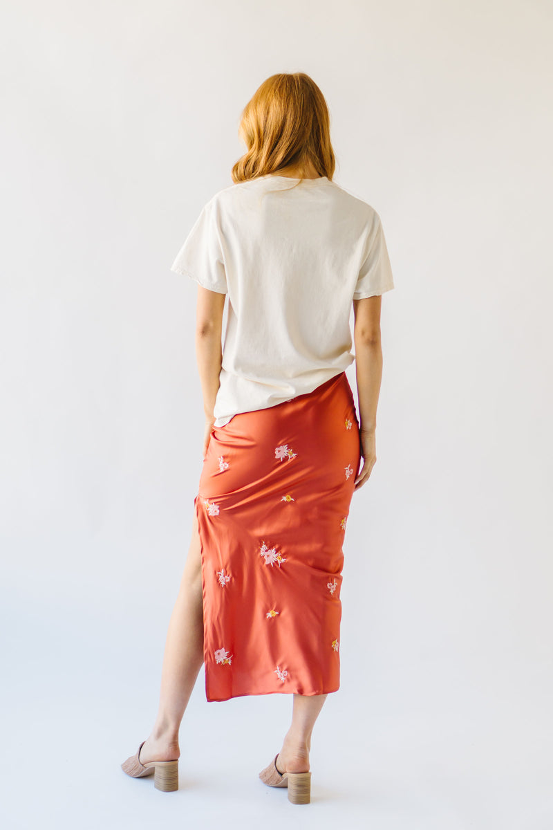 The Callero Embroidered Satin Maxi Skirt in Rust