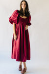 The Styron Puff Sleeve Midi Dress in Ruby