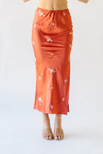 The Callero Embroidered Satin Maxi Skirt in Rust