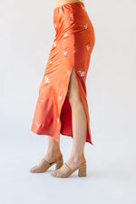 The Callero Embroidered Satin Maxi Skirt in Rust