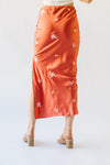 The Callero Embroidered Satin Maxi Skirt in Rust